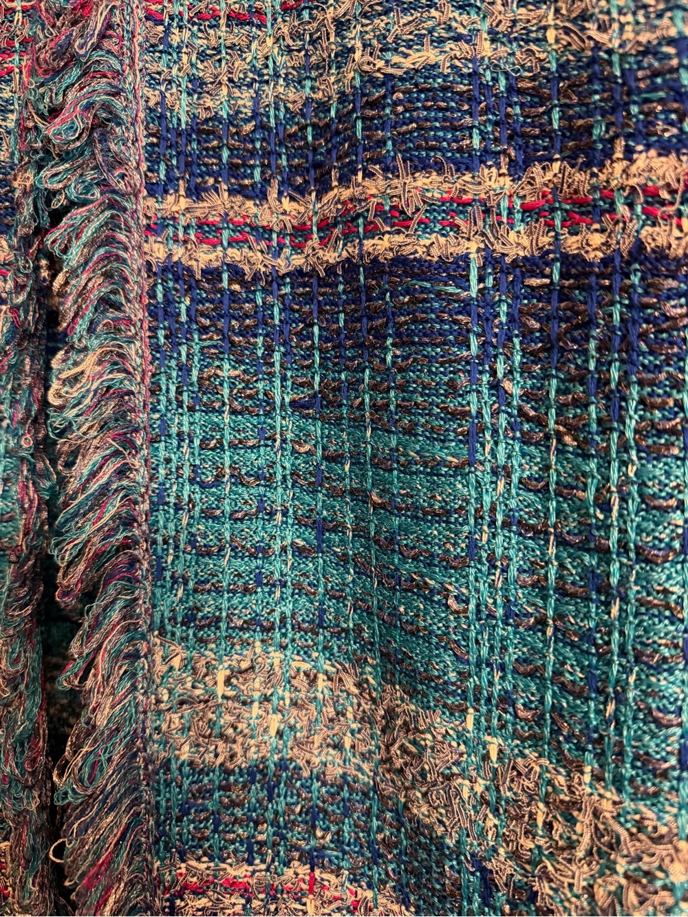 RARE NWT St. John Collection "Lagoon Multi" Tweed Fringe Cardigan Duster Coat - Picture 4 of 11